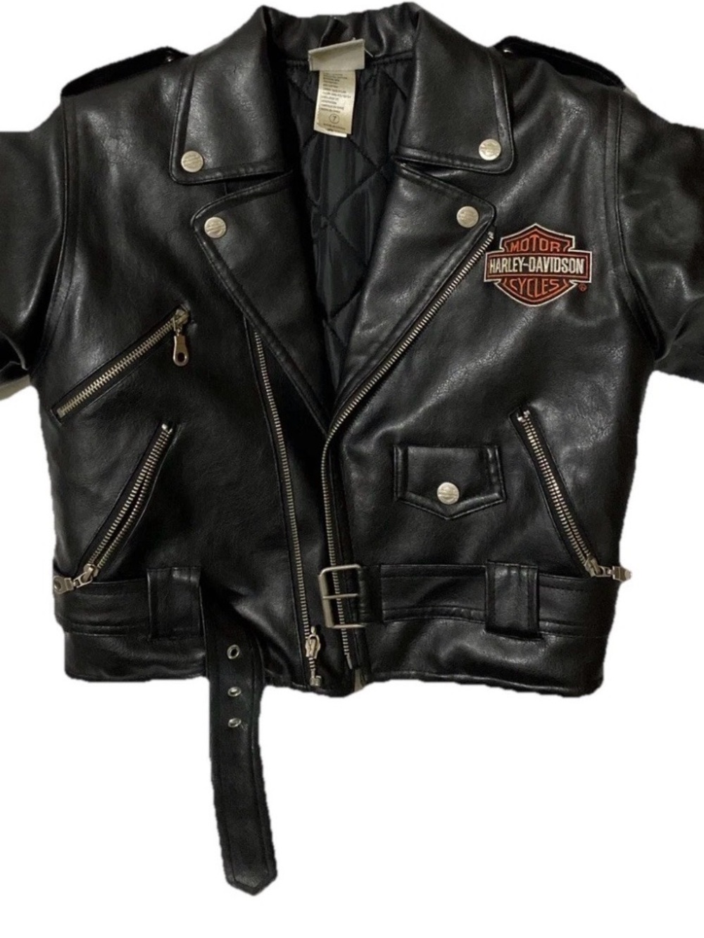Harley-Davidson Black Leather Jacket with Orange Logo Embroidery children